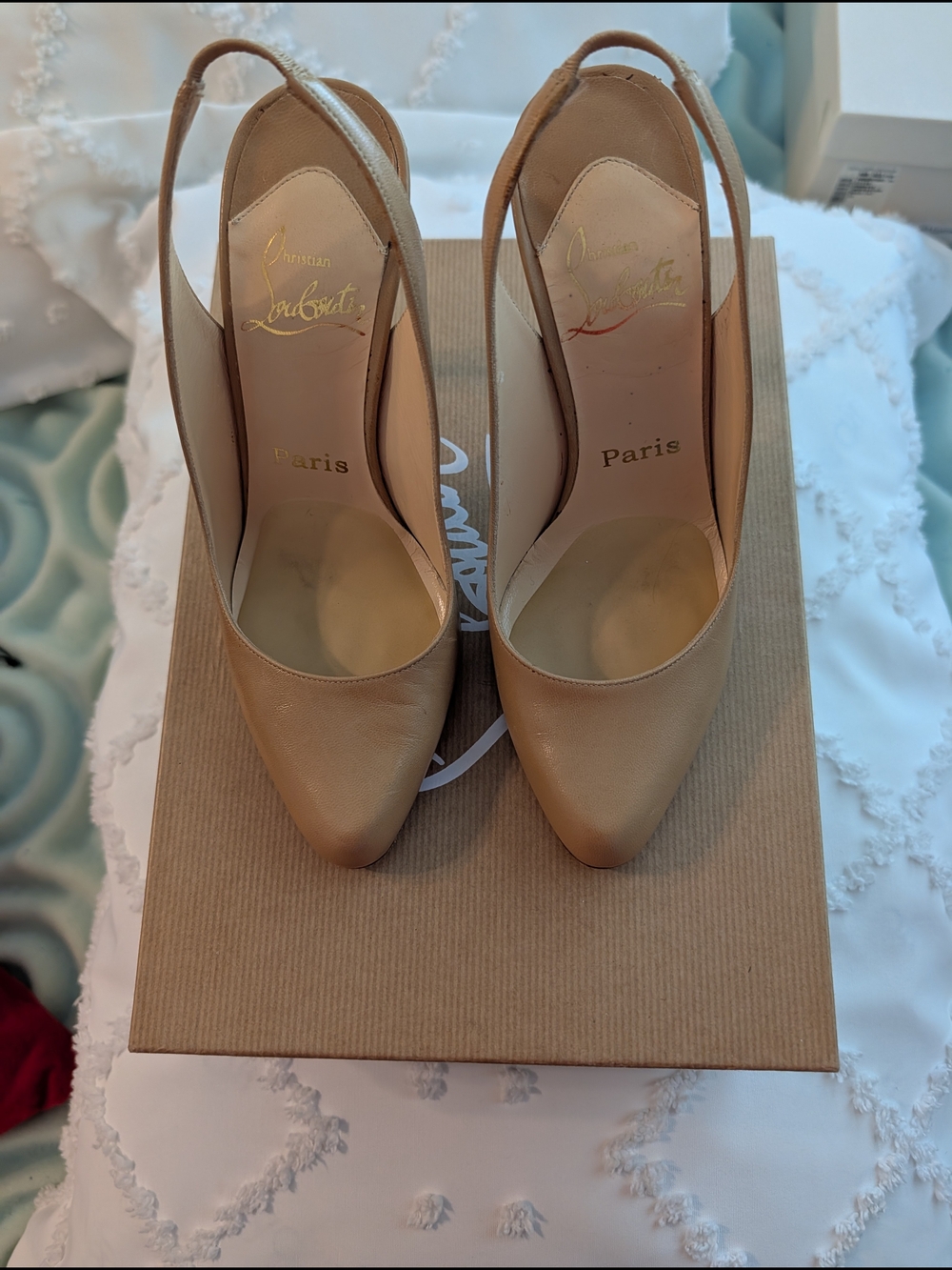 Christian Louboutin Nude Beige Slingback Pumps